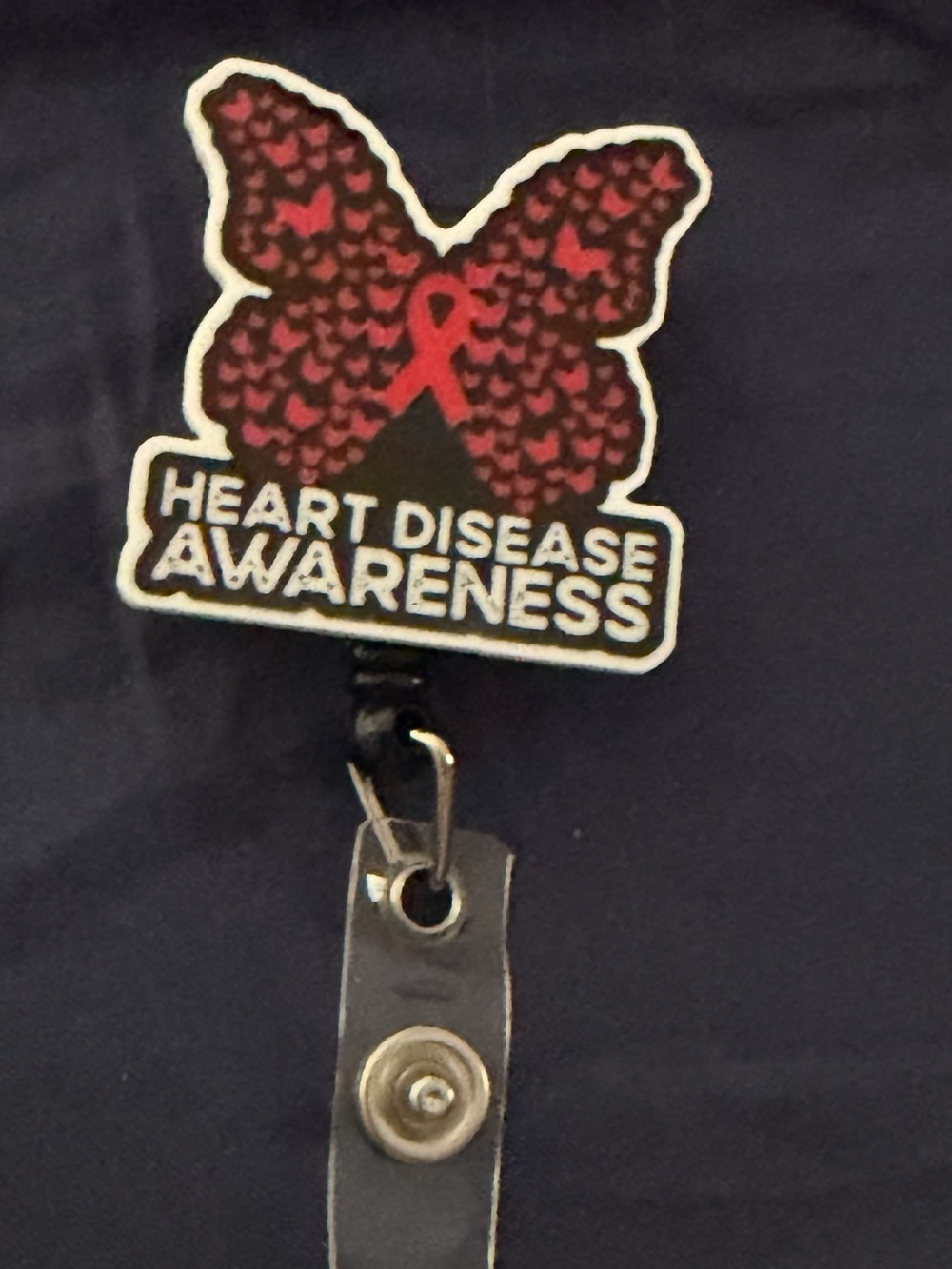 Heart Disease Awareness Red Butterfly Badge Reel